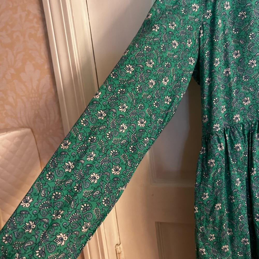 J. Crew Green Floral Long Sleeve Dress - Picture 5 of 6